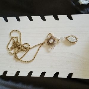 Long Gold And White Pendant Necklace